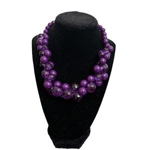 Purple Bauble Necklace Chunky Beaded 18" Silver Clasp extender Chain